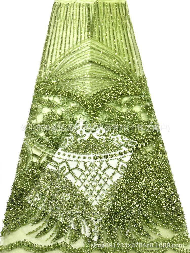 Fabrica directa de fabricación de tejido de bordado de bolsas tridimensionales franceses de alta gama vestido de boda de moda tubo de bordado de perlas tela