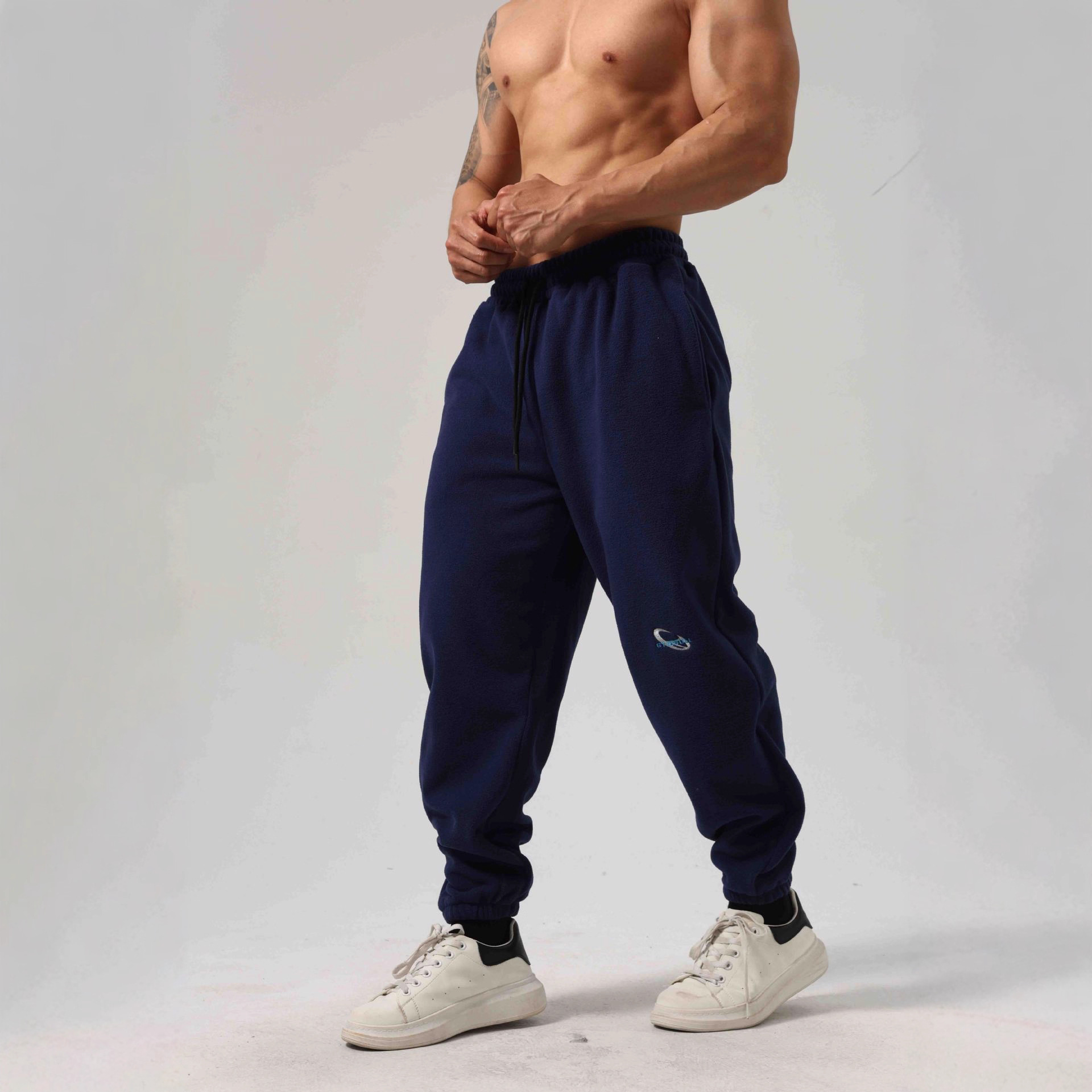 300g Embroidered Sports Double-Sided Polar Fleece Sweatpants for Men in Autumn and Winter Fleece-Lined and Thickeneded Sweatpants