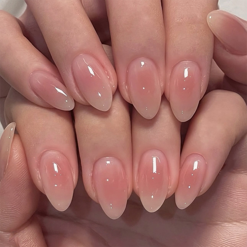 24 Pieces of Pure and Alluring Blush-Colored Press-On Nails, Simple Almond-Shaped Nails, Cross-Border Press-On Nails