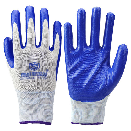 Thirteen-needle nitrile gloves for construction work, durable work gloves, thick labor protection dipped work gloves