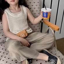 时尚夏款套装2024新款韩版洋气半身儿童镂空无袖无袖背心裤子女童