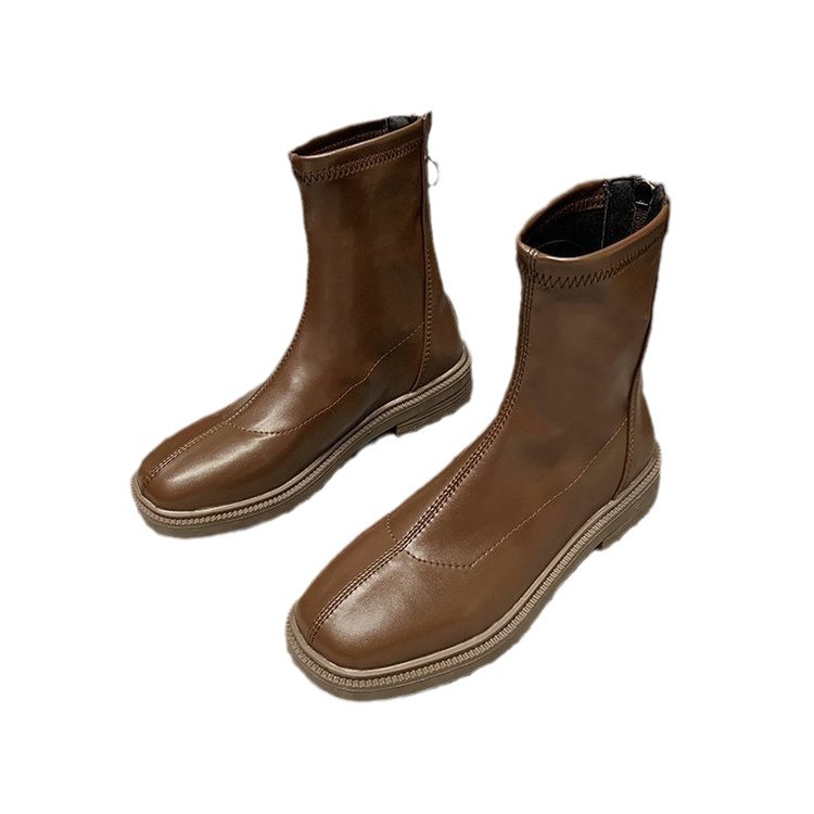 マーティンブーツ レディース ショートブーツ 2025 秋新作 フレンチラウンドトゥ バックジッパー チェルシー スリムブーツ ショートブーツ