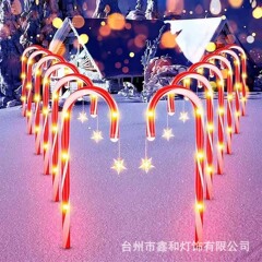 跨境圣诞拐杖灯户外防水太阳能节日场景氛围装饰糖果草坪地插灯串