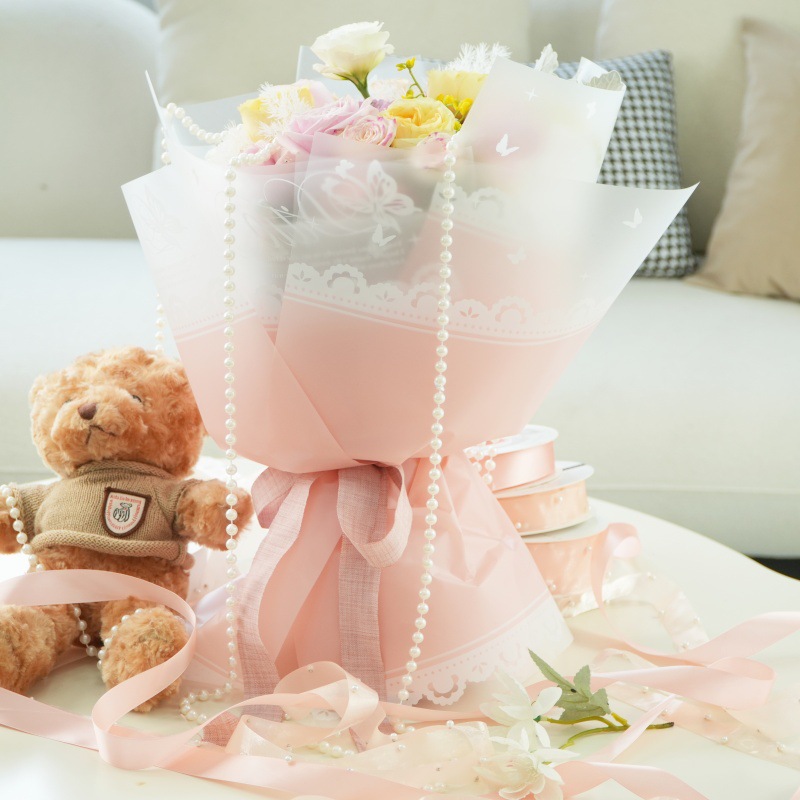 Flower Party Factory al por mayor nuevo estilo mariposa encaje papel de regalo de flores venta caliente papel mate floristería papel de regalo de ramo