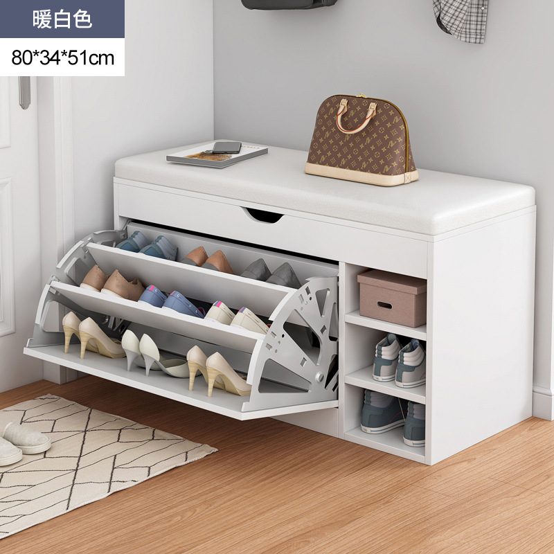 Banco para cambiar zapatos súper resistente y con gran capacidad de carga para la entrada, con tapicería suave, y zapatero abatible multifuncional para la entrada.