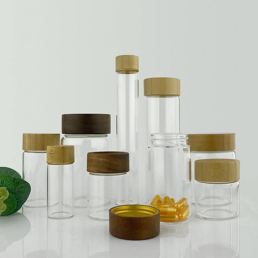 厂家批发带盖密封分装瓶玻璃胶囊瓶透明瓶药品粉末瓶虫草保健品瓶