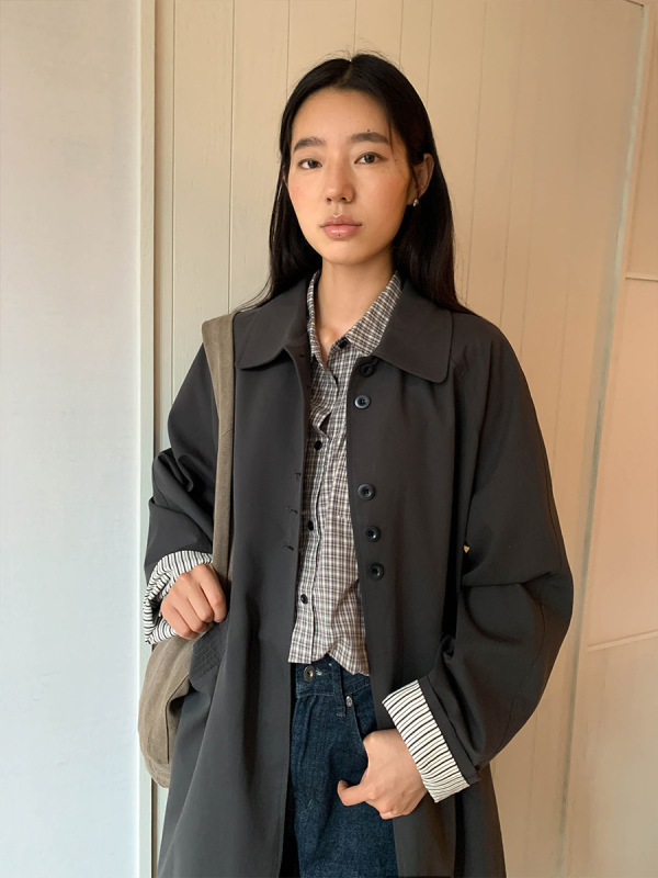 MOXI 十三行女装2025秋季新款韩版高级感翻领中长款女式风衣外套|undefined