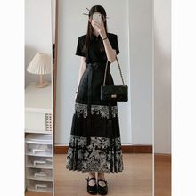 新中式国风女装明制改良汉服成人黑色马面裙套装半身裙夏短袖上衣
