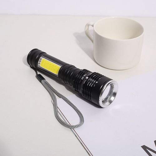 Cross-border special supply of strong light aluminum alloy rechargeable flashlight outdoor T6+COB lithium battery mini zoom flashlight