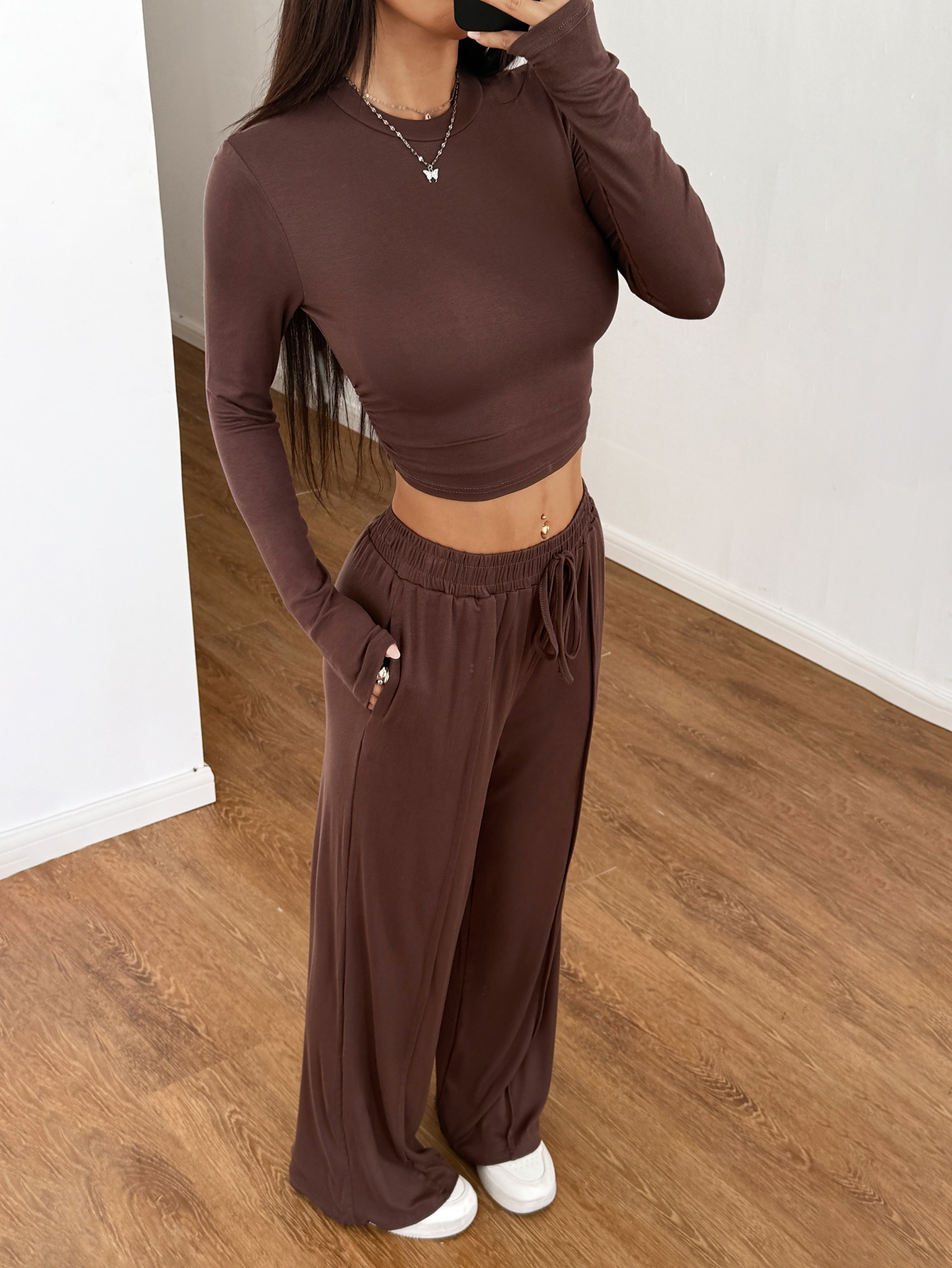 Women's Basic Solid Color Spandex Viscose Fiber Round Neck Tracksuit display picture 5
