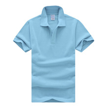 棉宽松型短袖夏季蓝色套头纯色翻领普通休闲藕粉