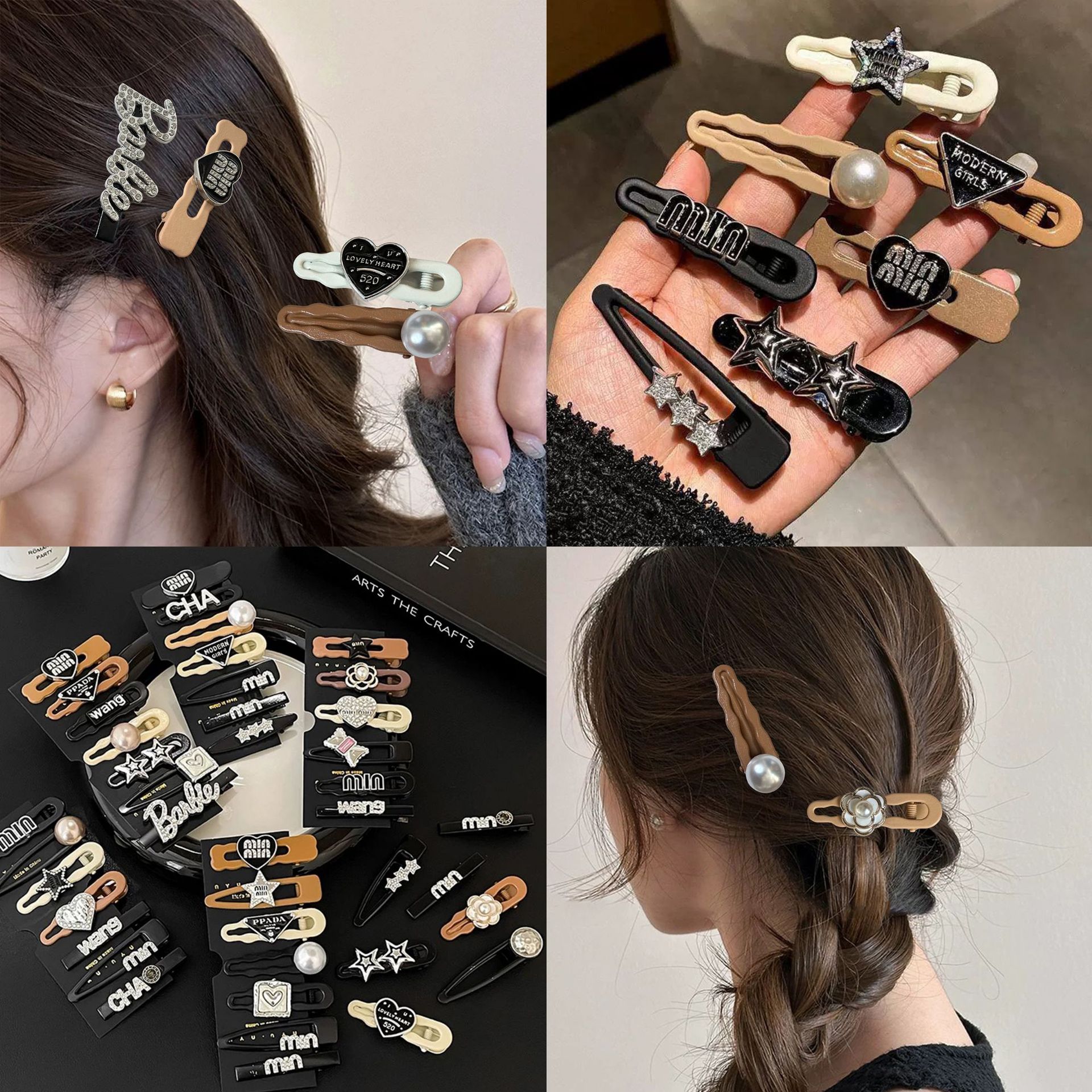 Retro Maillard letras pinzas de cabello para mujeres frises pequeñas perfumadas letras pinzas de boca de pato adornamiento de cabello de alta calidad