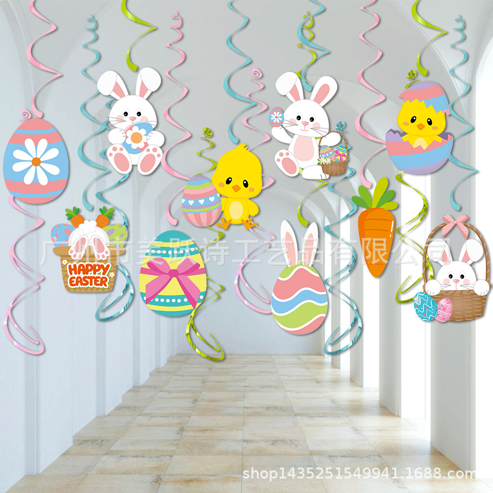 Conejo de Pascua adornos en espiral de dibujos animados TEMA DE Pascua fiesta de cumpleaños huevo espiral decoraciones colgantes lugar de diseño