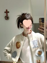 学院风针织开衫女秋冬miu系毛衣外套韩系拉链提花宽松慵懒风上衣