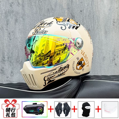 Motosiklet kaskı (dəbilqə) Cruising Helmet - milky-white-cruise-ship-with-colorful-gold-and-purple-night-vision-transparent-mirror-delivered-y10-soft-wheat-m