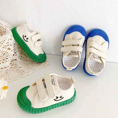 Children's canvas shoes Korean version smiling face casual shoes 2024 spring boys and girls shoes college kindergarten indoor shoes cross-border