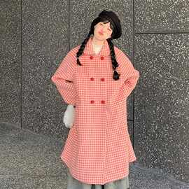 改良款，下单前请看实物可爱学院风红色格纹毛呢外套女新款秋