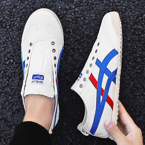 Chic Couple Canvas Ah-Gong Shoes, Sporty Casual Shoes for Men, Slip-On Sneakers, No Laces, White, Spring and Autumn Flat Platform Shoes