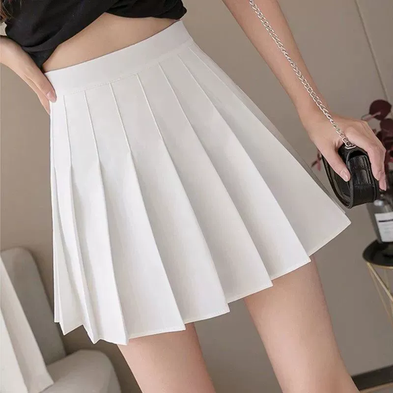  Pleated skirt, high-waist Korean style A-line with colored protective underwear, autumn mini