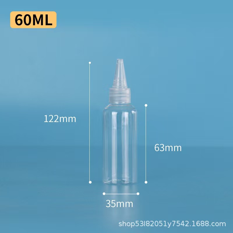 Botellas de boca puntiaguda exprimidas transparentes al por mayor al contado de 30 ML 50 ml en botellas de plástico PET en botellas vacías de pigmento de pegamento