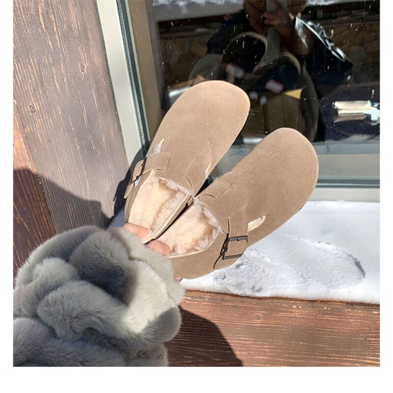 Genuine Leather Shoes, Slip-On Slippers for Women, Retro Fishing Birkenstocks, Sanxi Same Style Cork Birkenstocks with Velvet