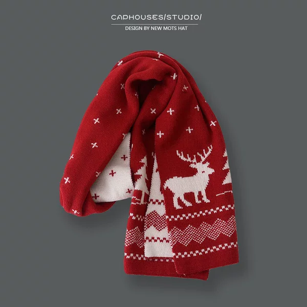Christmas Gift Red Deer Scarf for Women, Versatile Autumn and Winter Korean Version, Cute and Skin-Friendly Neck Warmer for Students, Extended Length