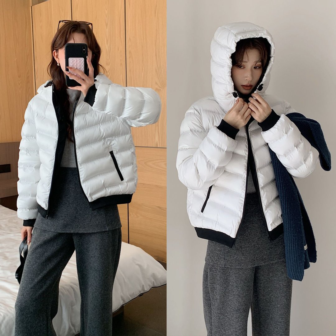 Coreano color contrastante empalme blanco corto abrigo de algodón mujer invierno de otoño delgado y grueso abrigo de pan de moda