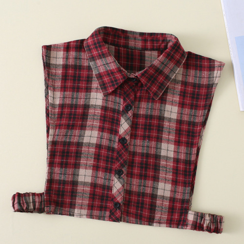 Red plaid dickey collar for women sweater decoration collar half shirt long round collar shirt detachable collar grinding goto grid fake collar