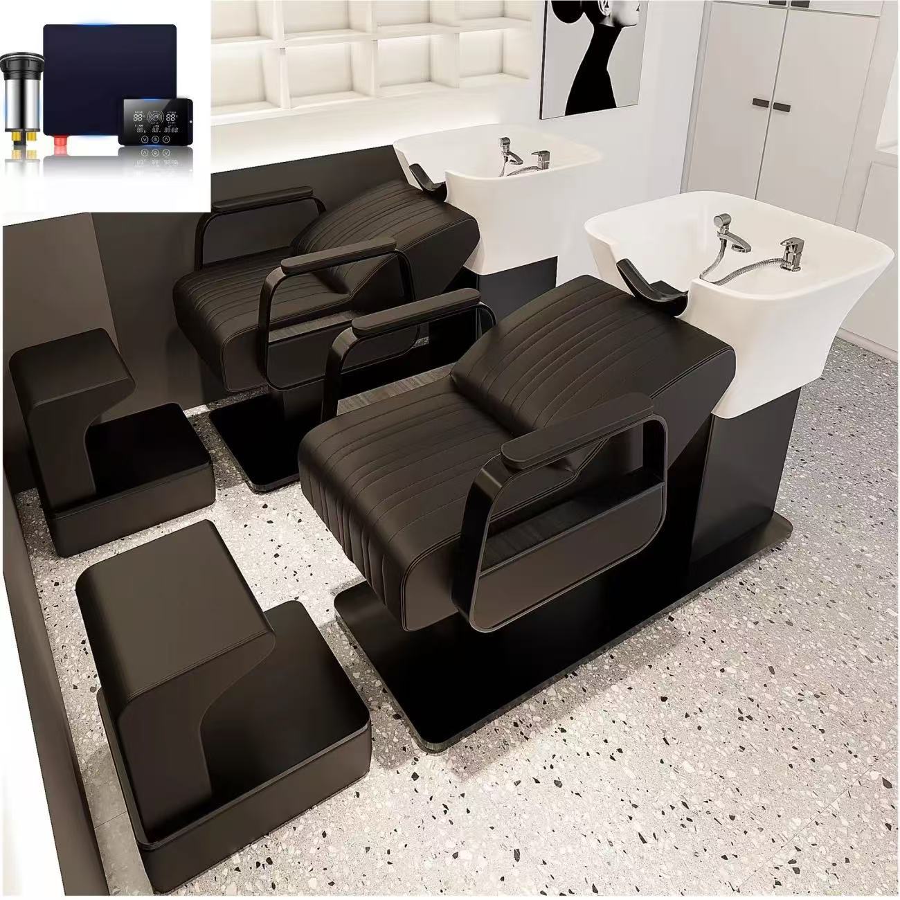 Cama de barril cuadrado negro cuenca blanca + calentador de agua