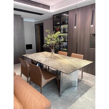 奢石岩板餐桌现代简约长方形意式德利丰轻奢高级进口阿尔卑斯饭桌