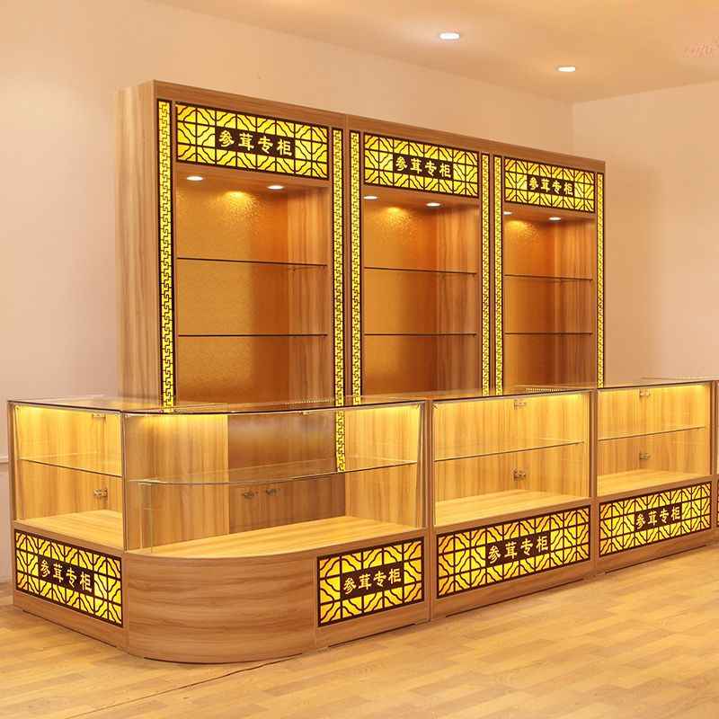 实木参茸滋补品展示柜白酒玻璃特产燕窝柜台虫烟酒茶叶展柜展柜