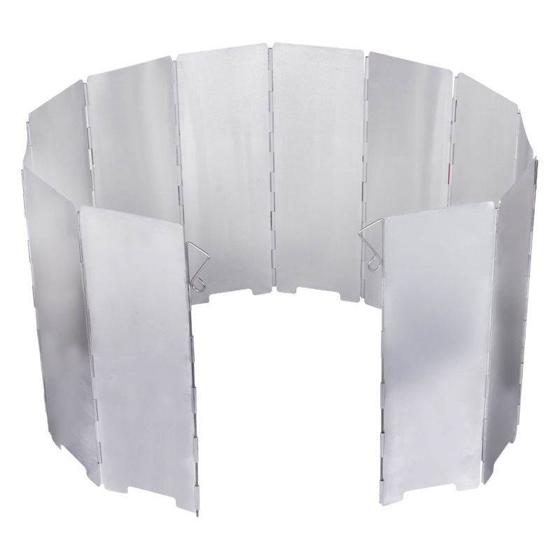 Acampar al aire libre estufa deflector de viento portátil plegable aleación de aluminio deflector de viento estufa cabeza poli placa caliente 12 unidades