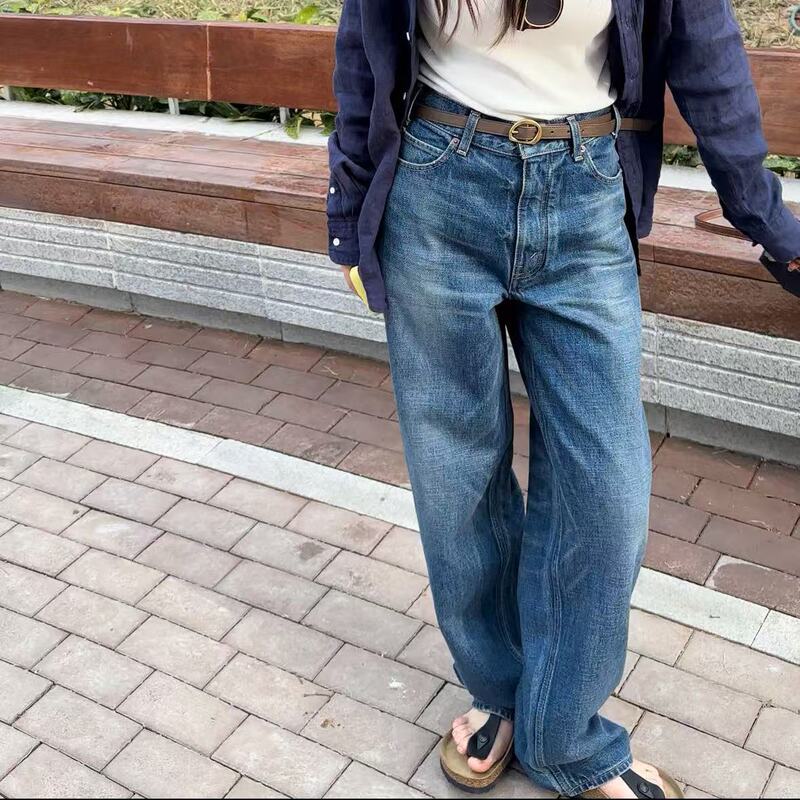 Spring New Style Jeans Made from Turkish Fabric, Loose Fit, Slimming Effect, High-Waisted Wide-Leg Straight Jeans for Women