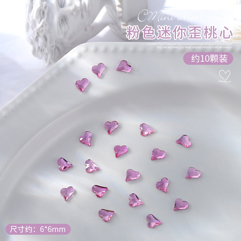 Arte de uñas Crooked Heart Diamond Flat Crystal Love Diamond Mini tamaño pequeño diamante de color mágico Super Flash diamante plano 10 piezas tienda mixta image 14