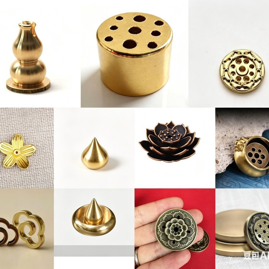Home-use incense holder with a base, 45mm brass incense stick holder, multi-hole brass holder with large holes, 2 incense sticks, 3 silk flowers, housewarming gift