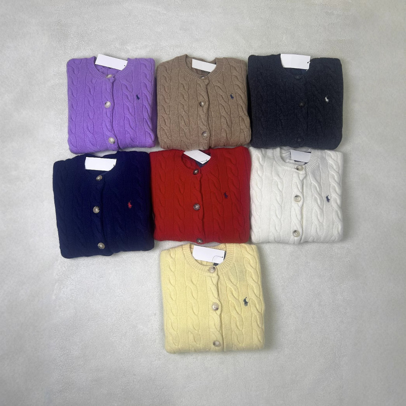 Rl [80% Wool, 20% Cashmere] Short-Sleeved Cardigan with Pony Logo Embroidery, New Style, Can Be Scanned for More Information