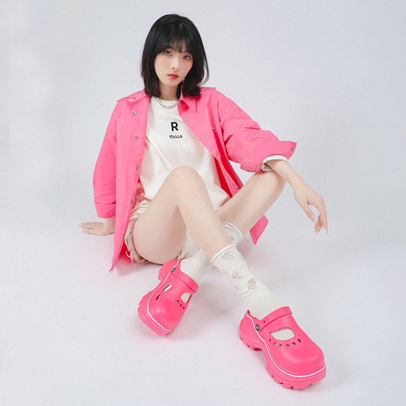 Eva agujero zapatillas de moda de verano de las mujeres al aire libre aumento de la altura zapatillas hogar interior hogar antideslizante agujero zapatos