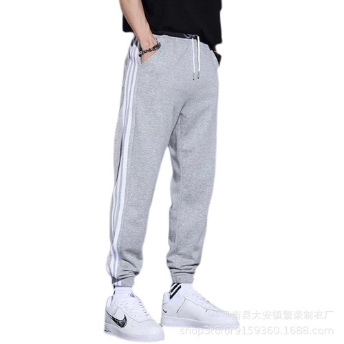 Men's autumn thin Korean style trendy trousers striped sweatpants men's slim straight long casual pants