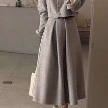 毛呢套装气质赫本风冬装2025年秋冬休闲外出法式连衣裙女两件感