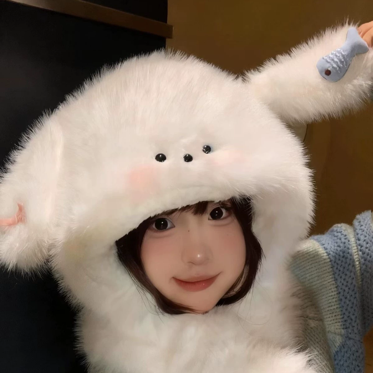 Cute velvet hat, keep warm scarf