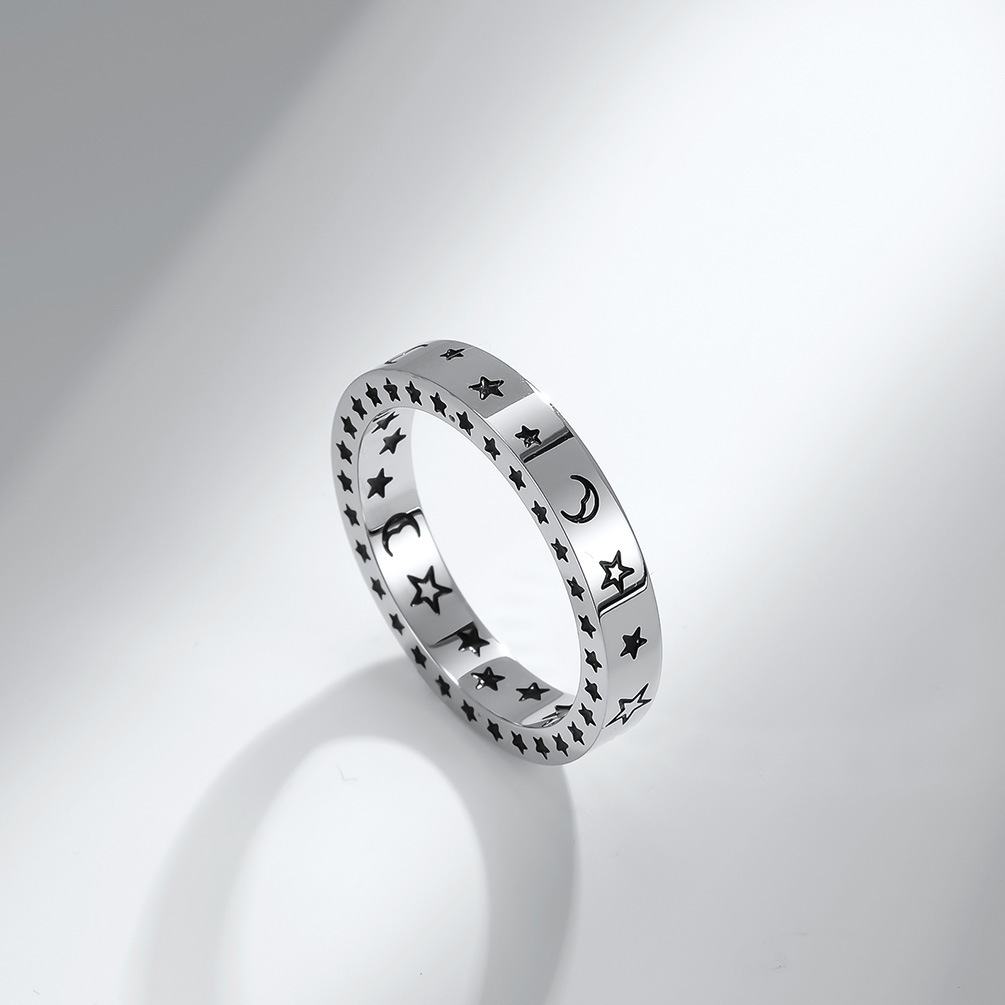 Fashion Geometric Smiley Star Moon Coupleu0027s Stainless Steel Ring