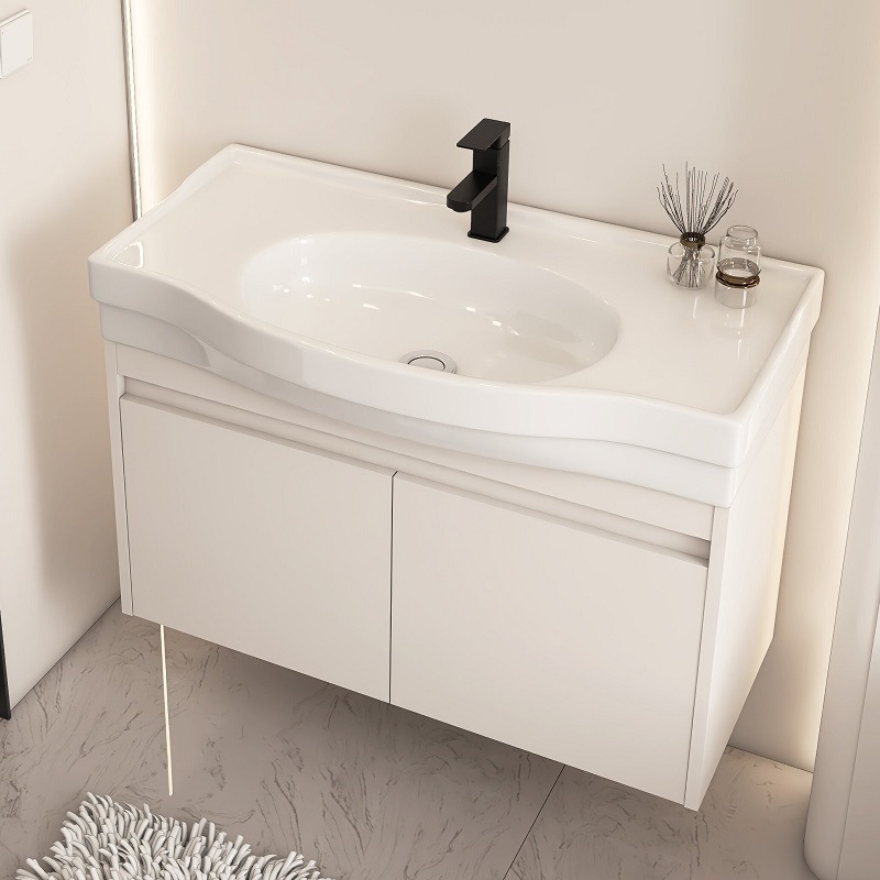 gabinete de baño de aluminio espacial de borde estrecho gabinete de lavabo tipo pequeño gabinete combinado de cerámica en el baño lavabo barra de agua