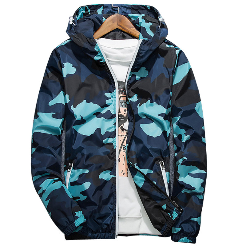 Spring and Autumn youth camouflage jacket men's hooded sports jacket men's and women's thin slim windbreaker student class clothes trendy men's