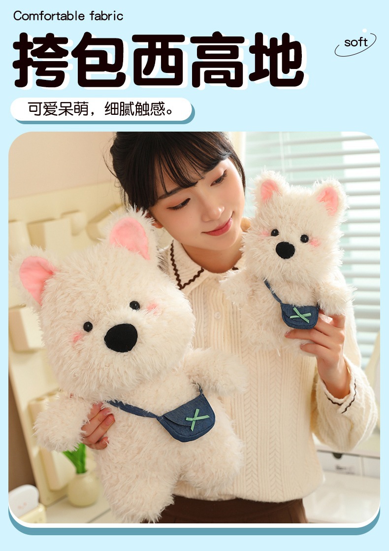 Cute Backpack West Highland Long-Haired Dog Stuffed Toy White Dog Doll Healing Dog Children's Doll Pillow