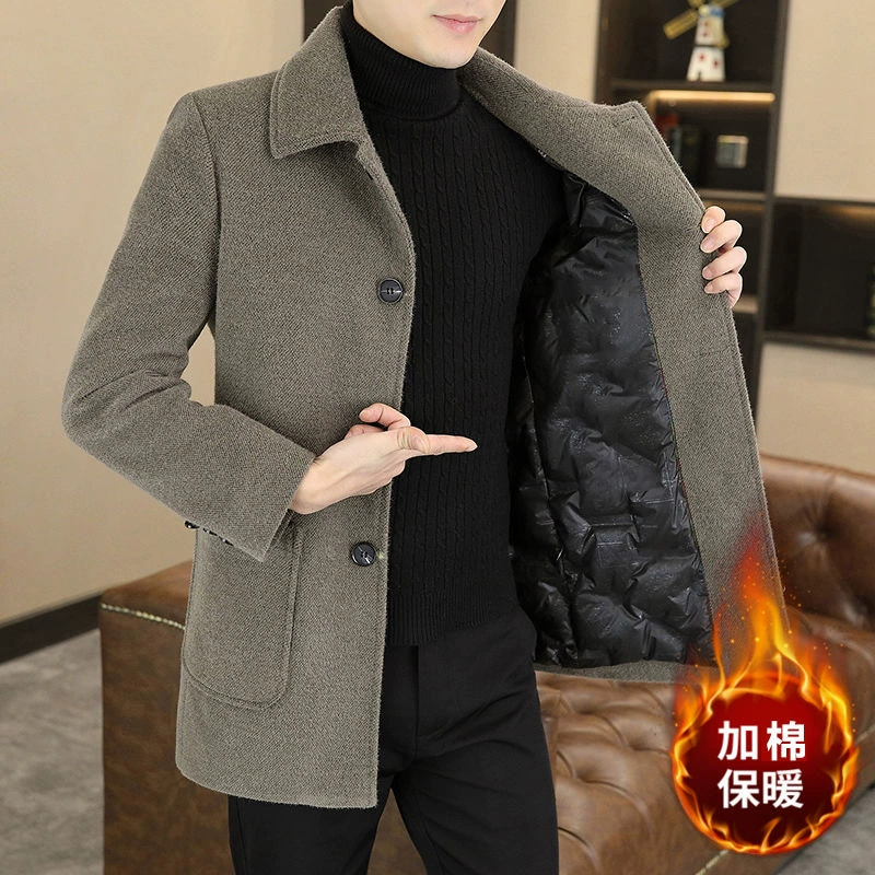 Осеннее и зимнее шерстяное пальто средней и длинной шерсти мужское корейское тренд