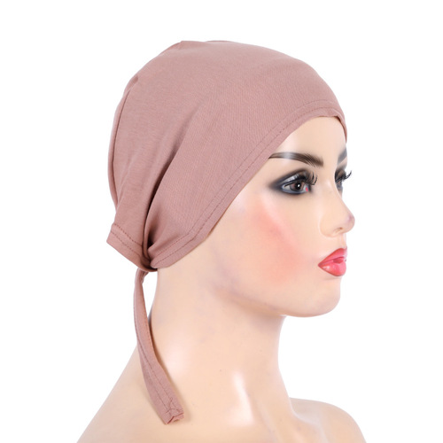 Cross-border supply of cotton strapped headscarf, hijab bottom hat, Malay gauze scarf H048