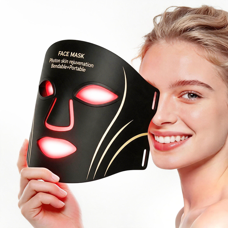 Led Silicone Beauty Mask, Red Light Large Panel Beauty Device, Home Use Seven-Spectrum Red and Blue Light Facial Mask Device