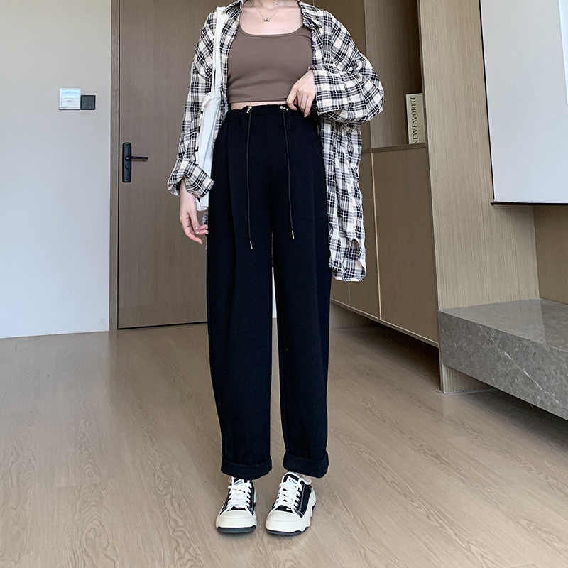 Pregnant Women's Workwear Casual Pants Pregnant Women's Spring, Autumn and Winter Drawstring Slimming Loose Radish Harlan Wide Leg Dad Pants