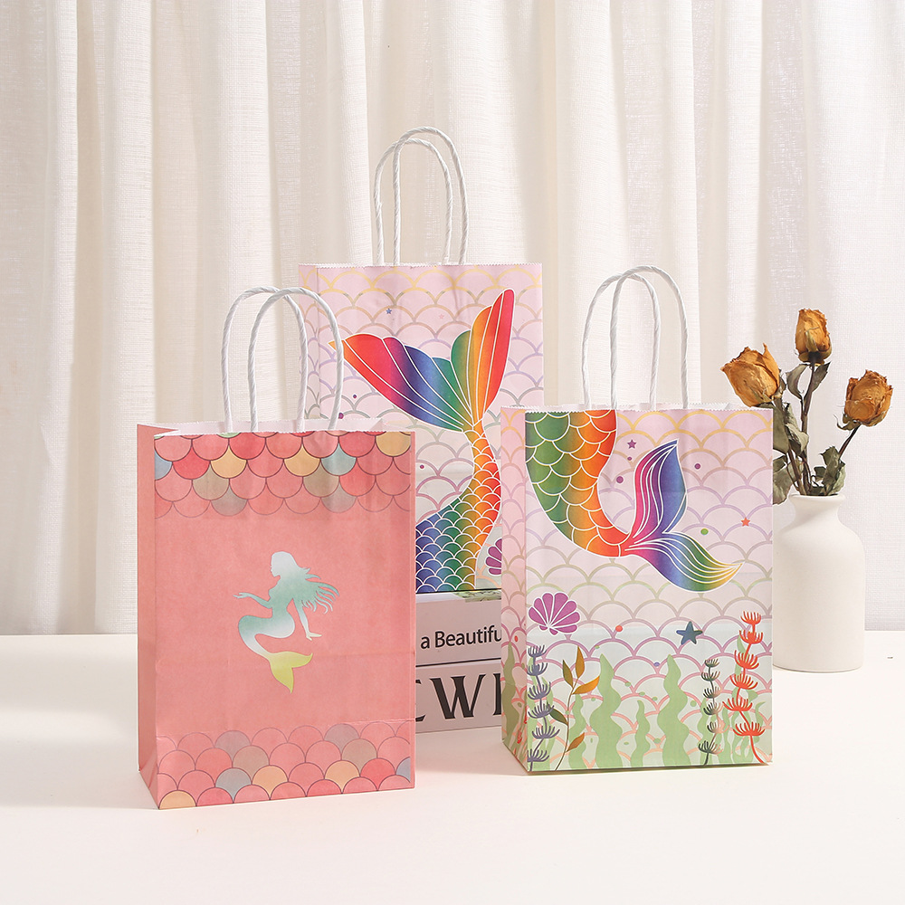 跨境美人鱼牛皮纸袋派对聚会手提纸袋创意礼品袋糖果饼干袋子厂家