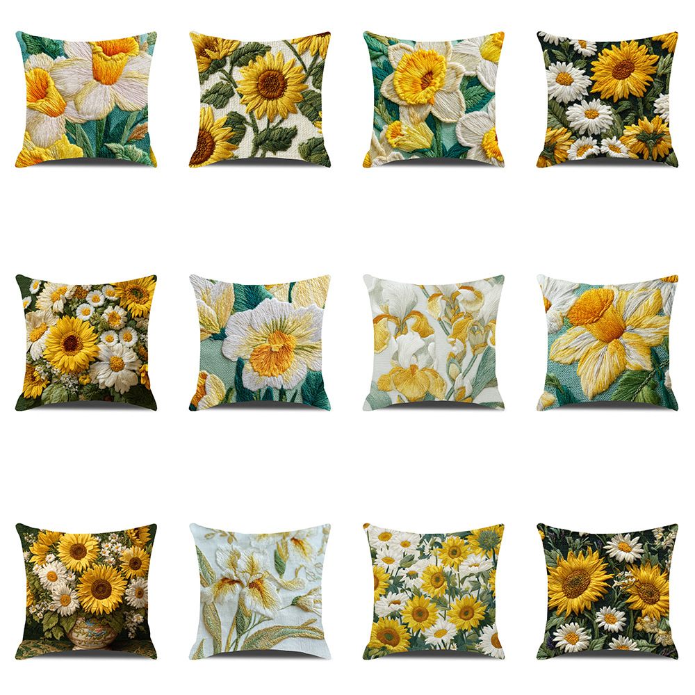 Cross-Border Sunflower Pillowcase Art Series Summer Sofa Pillowcase Bedroom Decoration Bedside Sunflower Pillow